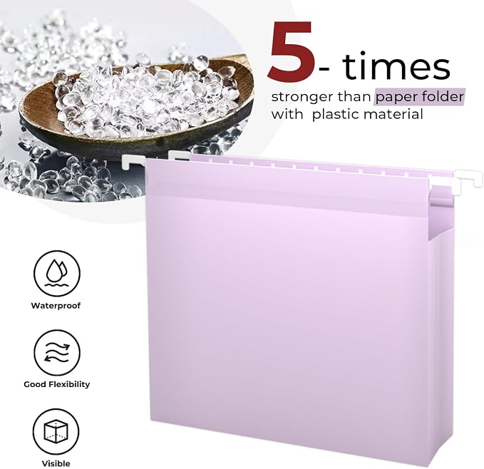 Y YOMA Extra Capacity Plastic Hanging File Folders Letter Size, 12 Pack, 2" Expansion Heavy Duty Hanging Folders with Tabs for Filing Cabinet, Home and Office, Pastel Color
