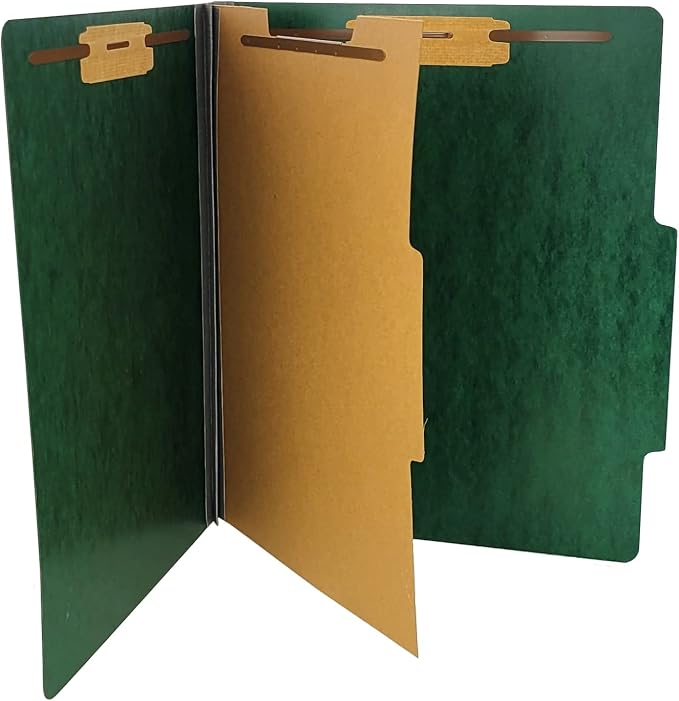 The File King Forest Green One Divider Pressboard Classification Folder - Letter Size | USA Made | Pack of 10 | 2/5 Cut ROC Top Tab | 2” Expansion | 2” Fastener Prongs