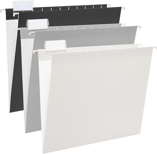 Y YOMA 6 Pack Gradient Hanging File Folders Letter Size Decorative Hanging Folder Pretty File Folder Organizer for Filing Cabinet Office Home with 1/5-Cut Adjustable Tabs, Ash Grey