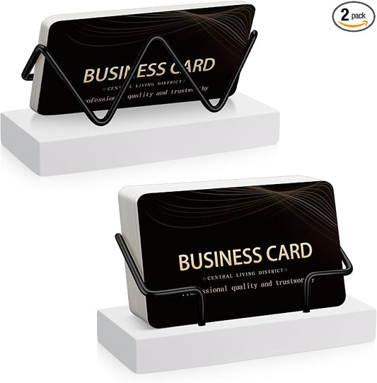 Amyhill 2 Pieces Wood Business Card Holder for Desk Wooden Business Card Display Stand Postcard Holder for Office Home Desktop (White, Black)