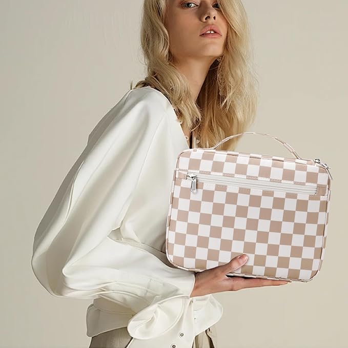 Octsky Bible Cover Case for Women Bible Book Case Church Bag Bible Protective, Checkerboard Khaki