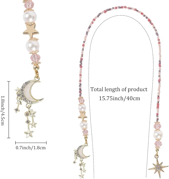 Moon Star Beaded Bookmark - Fantasy Crystal Bead Gold Chain Fantasy Bookmark, Reading Book Accessories for Men Women, Bookish Gift for Book Lovers, Students and Teachers