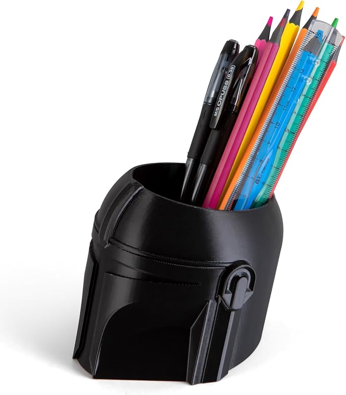 Cool Helmet Pen Holder, Armor Figurine Pencil Holder for Office Desk Decor, 3D Printed, Black, Durable and Fun Gift Idea