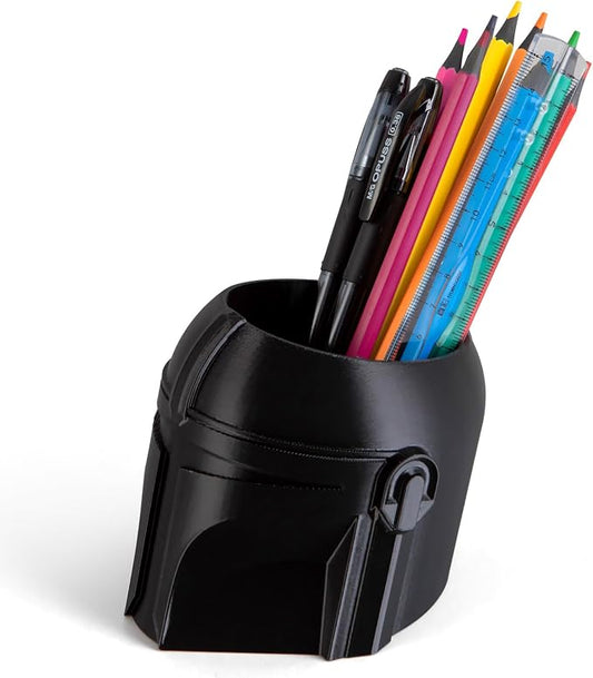 Cool Helmet Pen Holder, Armor Figurine Pencil Holder for Office Desk Decor, 3D Printed, Black, Durable and Fun Gift Idea