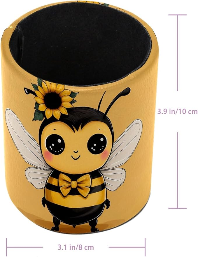 Bee Pen Holder Pencil Organizer Cute Pencil Cup Desk Decor Makeup Brush Holder PU Multifunctional Office Supplies for Home Classroom School