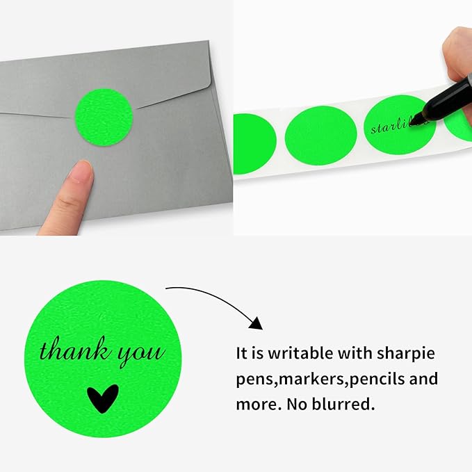 STARLIBOO Fluorescent Green Dot Stickers,1 inch Round Color Coding Circle Dot Labels, 1600pcs Permanent Adhesive Circle Garage Sale Sticker (2 Rolls)