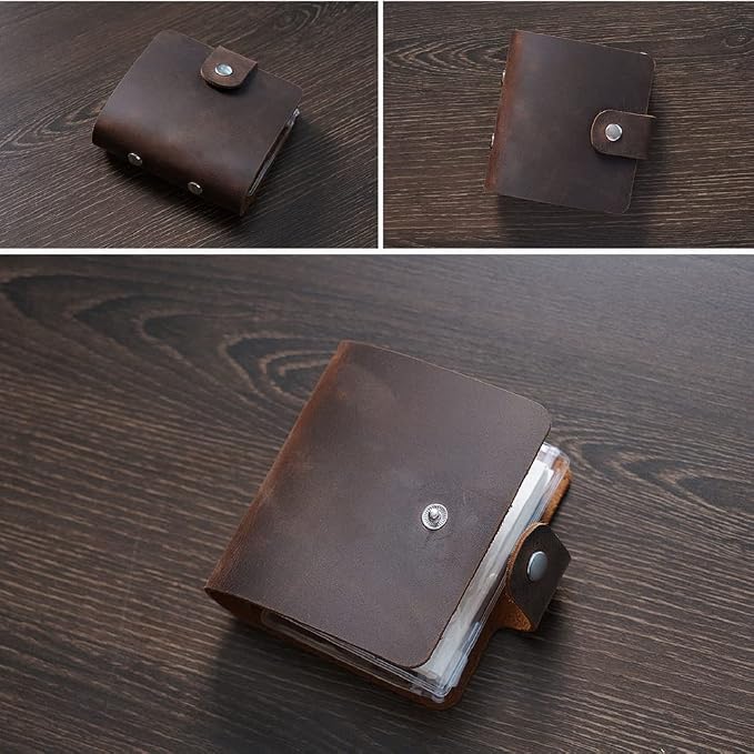 A9 Genuine Leather Journal, Coffee Handmade Leather Pocket Size Binder Planner, Mini Vintage Leather Planner, 120 Sheets Pages, Loose Leaf 3-Ring with Snap Button Closure (Coffee)