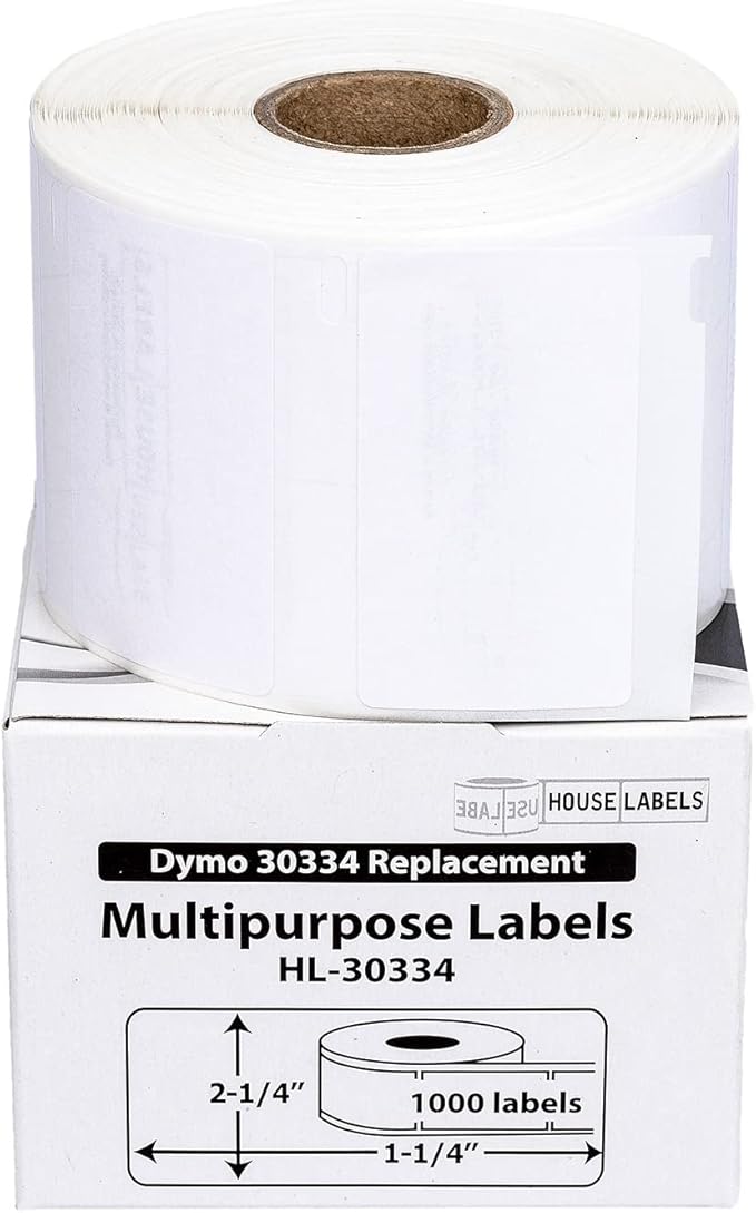 HOUSELABELS Compatible DYMO 30334 Multipurpose Labels (2-1/4" x 1-1/4"), Strong Permanent Adhesive, Compatible with DYMO LW 450, 4XL, Rollo & Zebra Desktop Printers, 4 Rolls /4000 Labels