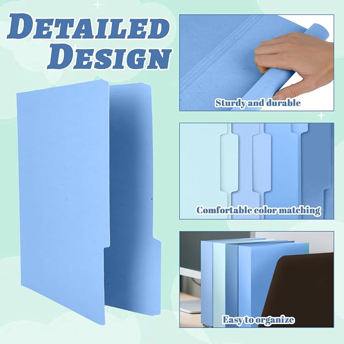 24 Pack Blue File Folders, Envelopes Letter Size Manilla Folders with 1/3 Cut Tab, 4 Gradient Colors Pastel Document Organizer, Bulk Blue Desk Accessories & Office School Supplies