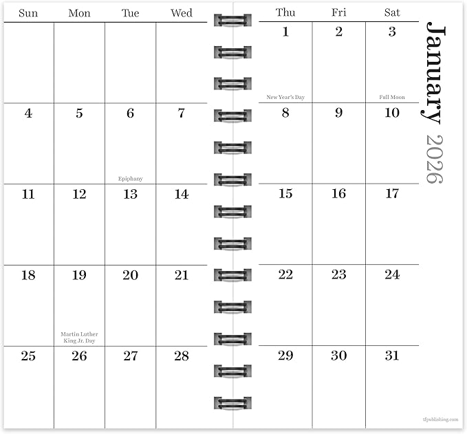 TF Publishing 2026 Blue Blooms Small Weekly Monthly Planner with 2-Page Monthly Calendar Grid, Weekly Planning Pages, and Lined Notes Section in Back - Mini Planner for Pocket or Purse - 3.5in x 6.5in