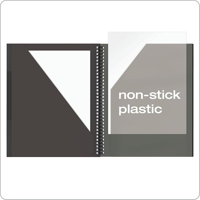 Oxford 10 Pocket Folder, Sturdy Plastic Spiral Portfolio, Anti-Tear Edges, 8 Pockets, 2 Diagonal Interior Pockets, Letter Size, Black (89332)