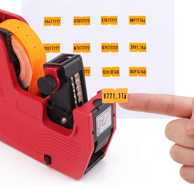 MX-5500 Price Labels, Adhesive Sticker Marker Label, 10 Rolls Sticky Paper Labels for Price and Date Guns,1 Line 5000 Labels, 1pcs Ink Roll Included (10roll Pink) (Orange)