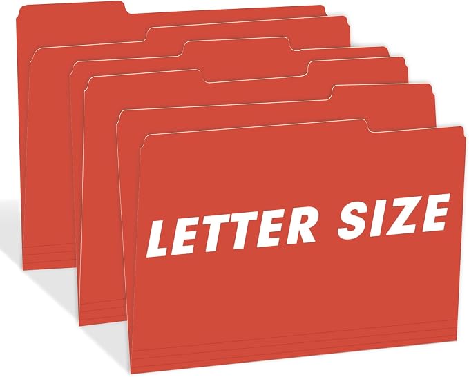 File Folder, RAZCC 150 Pack 1/3 Cut Tab File Folders Letter Size, Red, Folders, Folders with Tab, Great for Organizing and Easy File Storage