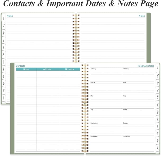 Planner 2026-2027 For Women & Men - Monthly and Weekly Calendar Planner from July 2026 - June 2027, Student Planning with 12 Tabs for Office School Supplies, Inner Pocket, 8.5" x 11", Green