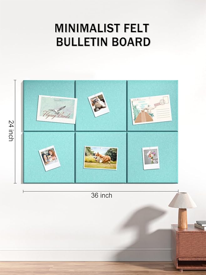 Hsurbtra Large Cork Board for Wall 36 x 24 Inch, 6 Pack Felt Bulletin Notice Board with Pushpins for Office Home School Farmhouse Wall Decor, Lake Blue