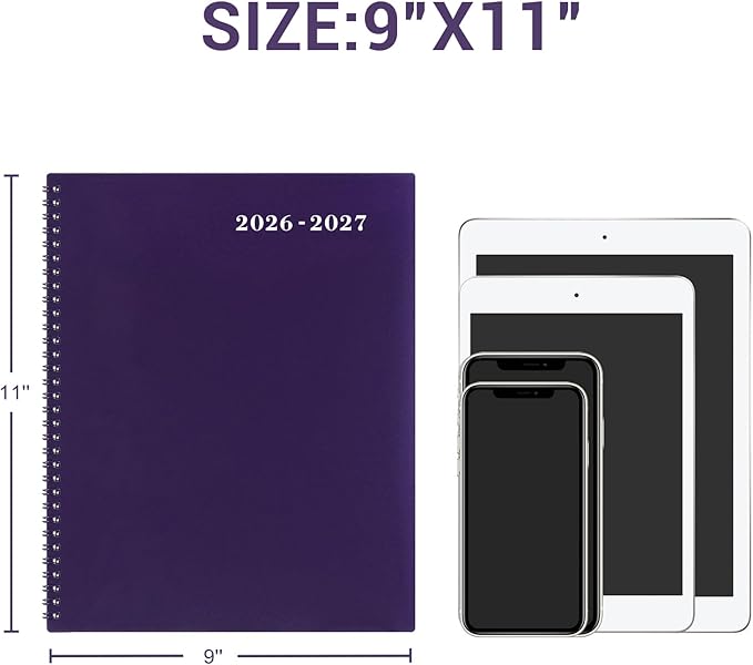 2026-2027 Monthly Planner - Planner/Calendar 2026-2027, JUL 2026 - DEC 2027, 9" x 11", 18 Monthly Planners with Tabs, Pocket, Label, Contacts and Passwords, Twin-Wire Binding- purple