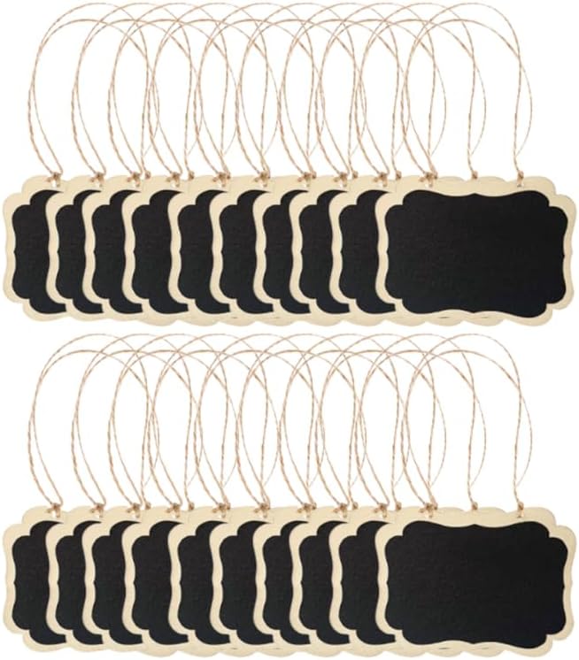20 Pcs Mini Wooden Chalkboard Signs Reusable Double-Sided with Hanging String, Erasable Small Blackboard Labels for Party Buffet, Weddings, Birthdays, Table Numbers, Plants & Price Tags