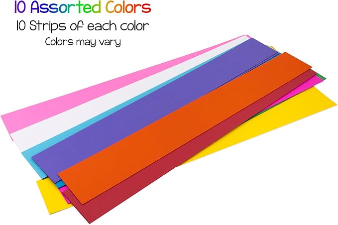 Hygloss Unruled Sentence 3" x 23" Text Weight Paper 10 Assorted Colors, Ideal Teacher Supplies for Classroom-Pack of 100 Strips