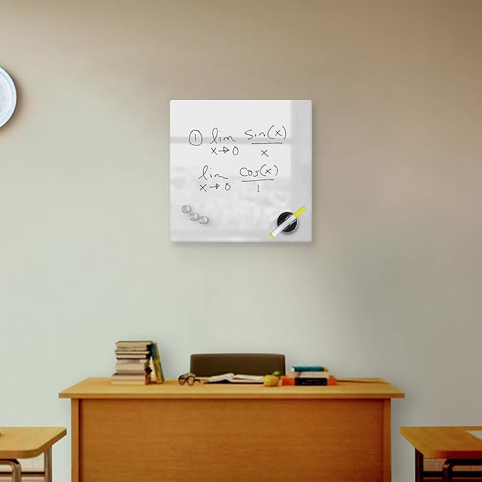 Magnetic Eraser Black Board 16" X 16" Inches Eased Corners - White Low Iron Glass