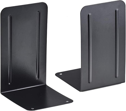 Acrimet Bookends for Shelves, Non-Skid Book Holder, Heavy Duty Book Stopper, Steel Metal Book Ends Storage for Home, Library, 6 7/8" H x 4" W x 4 1/2" D (Black) (1 Pair / 2 Pieces)