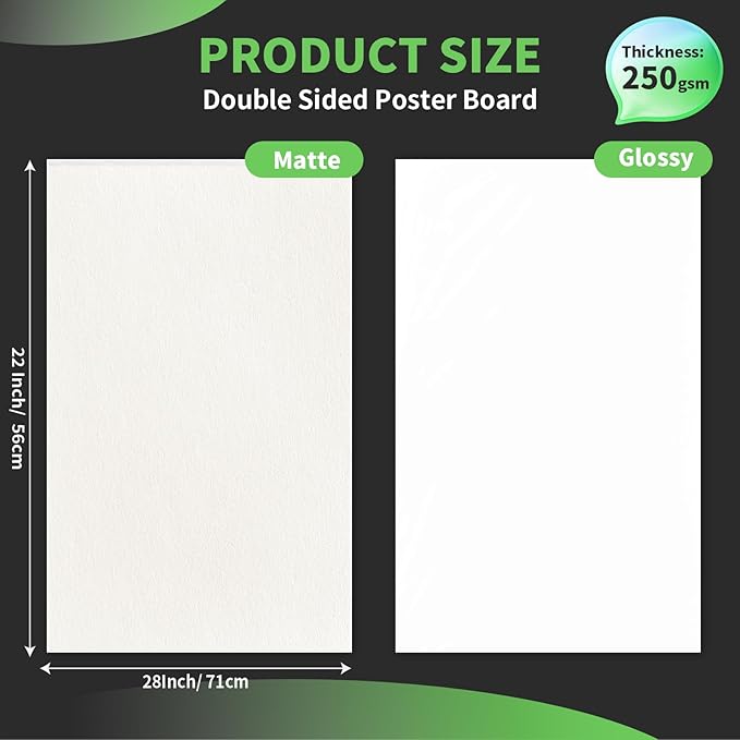 50Pcs White Poster Board 22"X28", 250 GSM Thickness Poster Paper, Glossy& Matte Side Large Posterboard, Poster Board Bulk For School Arts Crafts,Project Presentations,Drawing,Office,Displays,Signs