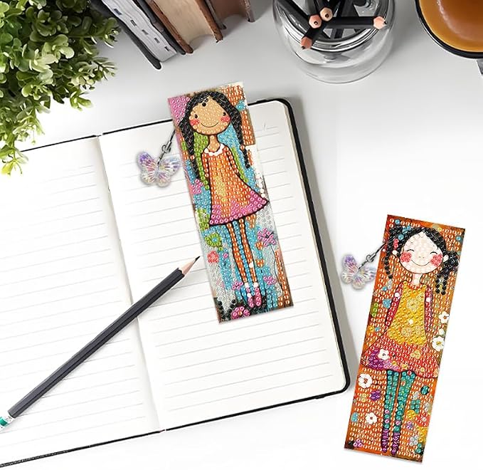 4PCS Diamond Art Bookmarks DIY Girl Diamond Painting Bookmarks for Adults Book Lovers Beginners DIY Crafts, Christmas New Year Graduation Birthday Gift