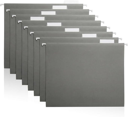 Grey Hanging File Folders – 8 Pack, Letter Size File Organization Folders for Home, Office, School & Filing Cabinets