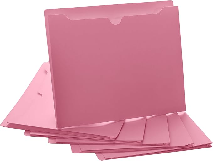 Pink File Jackets, 1 Inch Expansion, Letter Size, Reinforced Straight-Cut Tab, 6 Pack