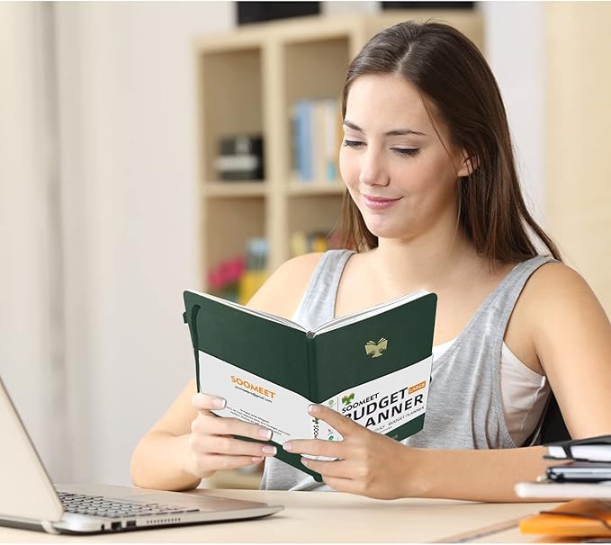 Budget Planner with Monthly Tabs - 7" x 10" Hardcover Budget Book, Monthly Bill Organizer with Pockets, Undated Finance Planner with Expense Tracker Notebook to Take Control Your Money-Dark Green