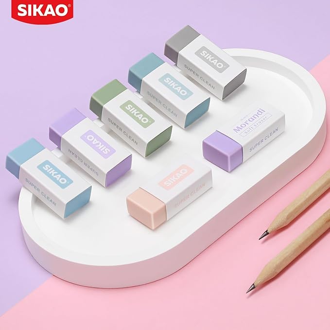 Morandi Erasers, 12 Pack Aesthetic Block Pencil Erasers – Soft Neutral Colors, Smudge-Free Latex-Free Erasers for School, Office, Journaling & Drawing