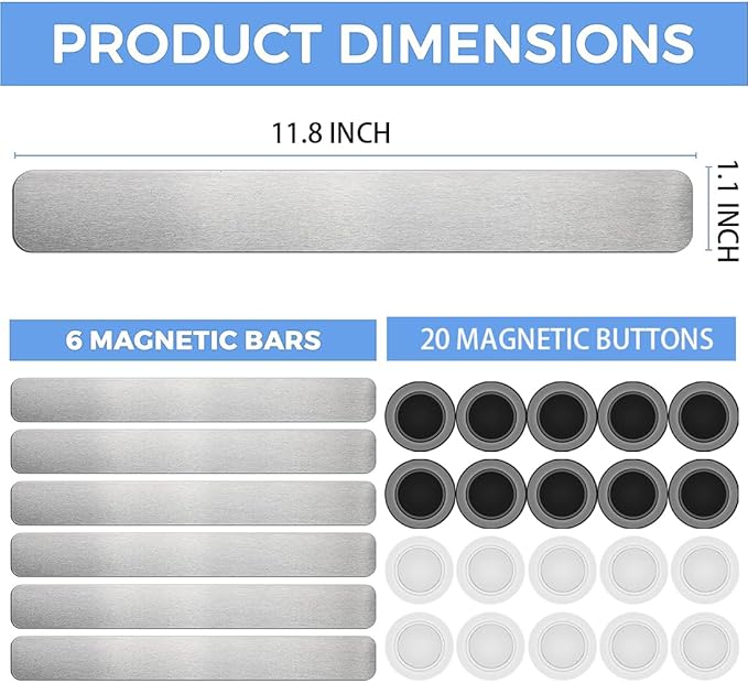 Stainless Iron Magnetic Display Board - Frameless Metal Magnet Boards with 20 Pcs Magnet Memo Strips for Office, Home, School