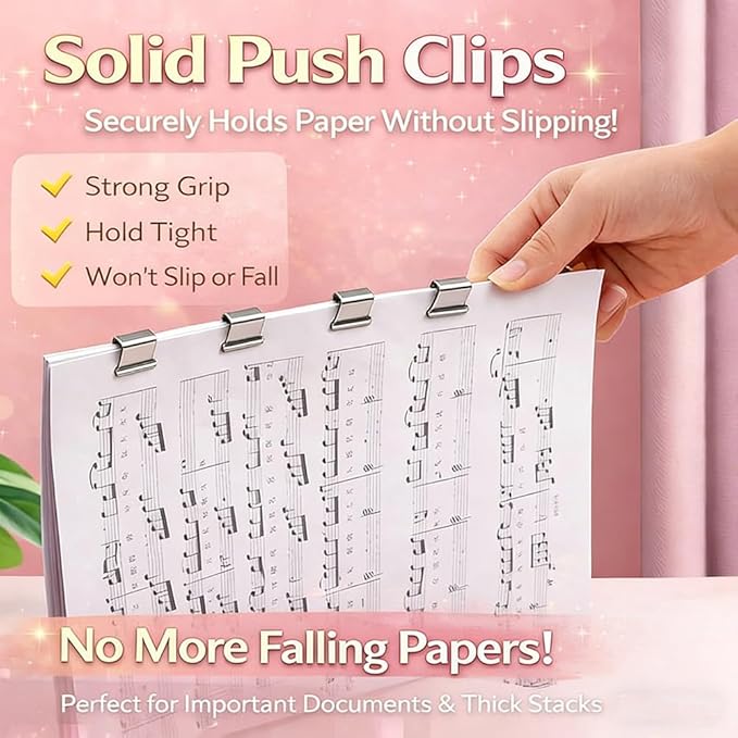 Portable Binder Clip Stapler with 100PCS Reusable Push Clips, Handheld Paper Clam Dispenser, Non-Destructive Desktop Stapler Alternative for Office School Home, Document Binding (2pcs-B)