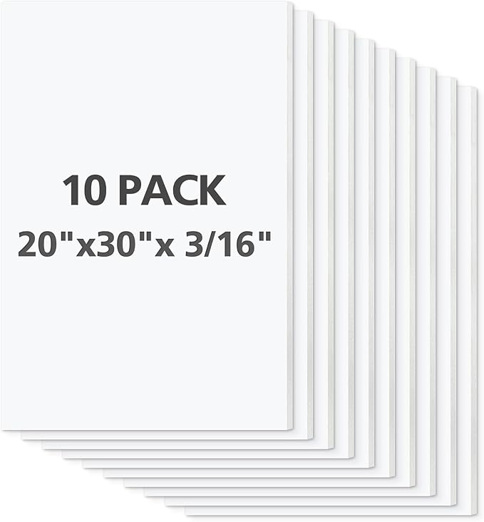 Mat Board Center Premium White Foam Core Board - 20x30 Inches, 3/16 Thick - 10 Pack, Acid-Free - Ideal for Mounting, Crafts, Art, and Presentations