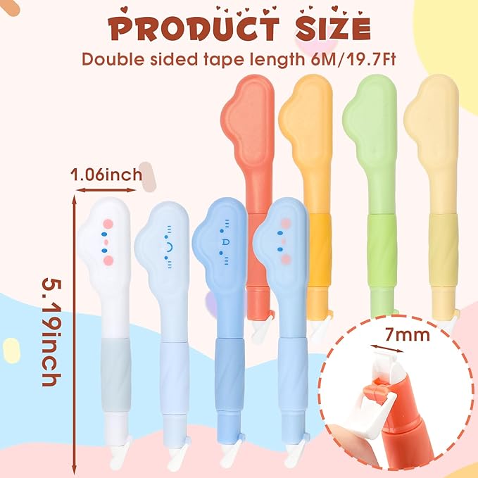 8-Pack Refillable Retractable Correction Tape, Smooth Instant Applicator Pen for Writing, Office & School Supplies, 1/5 Inch x 236 Inch,White Smooth Pull Out Cute Correction Tape for Office Supplies