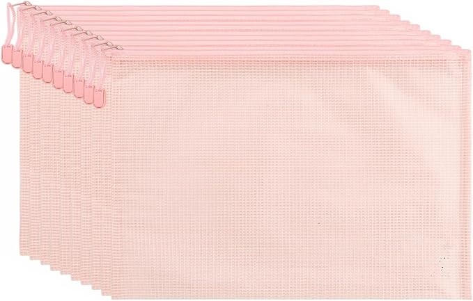 Lifup 10 Pack Mesh Zipper Pouch Bags, A6 Waterproof Zipper Bags for Organizing Storage File Folders for Teacher School Classroom Office Supplies Pink
