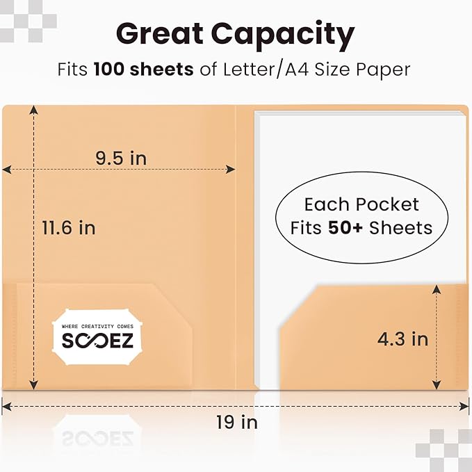 Sooez 6Pack Folders with Pockets, Pastels Colors, Heavy Duty Pocket Folder, Plastic Folders with Pockets, 2-Pocket Folder Bulk, Aesthetic File Folder, Back to School Office Filing Supplies
