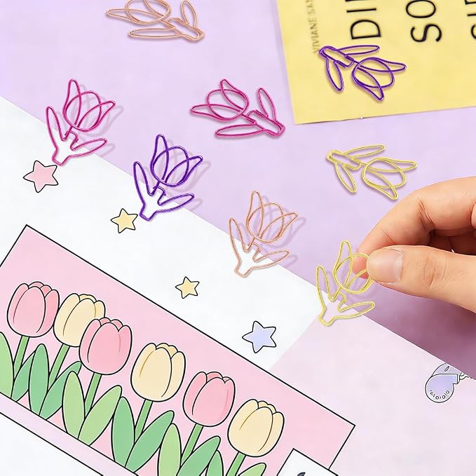 ELANE 36 pcs Paper Clips Bookmarks Dispenser Bookmark Memo Clip for School Teacher Office Supply Student Stationery. (Colorfull-Tulip)