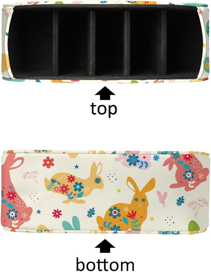 FUSURIRE Remote Control Holder with 5 Compartments, Easter Bunny Print Desktop Caddy Storage Supply Organizers for Remote Controllers,Office Supplies,Makeup Brush,Media Accessories