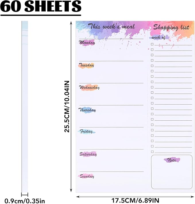 60 Sheets Weekly Meal Planner for Fridge, 7x10" Grocery List Magnet Pad for Fridge Undated Menu Planner with Tear off Shopping List for Meal Planning and Convenient Shopping, Colorful Ink