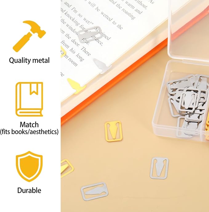 100Pcs Metal Book Darts Bookmarks Page Nibs Thin Book Markers Stainless Steel Bookmark Clips for Reading Students Teacher Books Lovers Readers Women Men (Silver and Gold)
