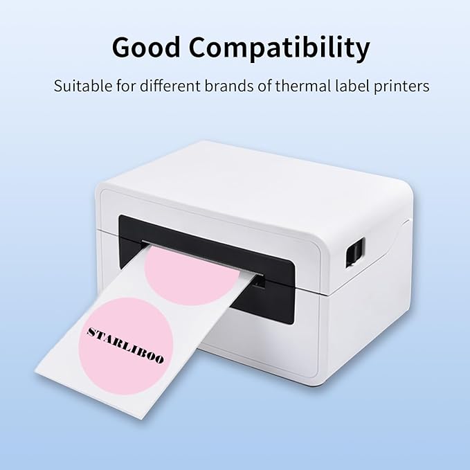 STARLIBOO 2 Inch Round Thermal Sticker Labels, Pale Pink, Self-Adhesive Direct Thermal Stickers, 600 Labels