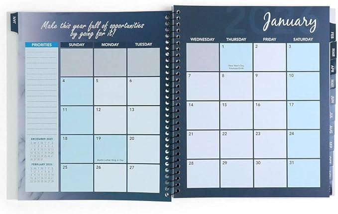 RE-FOCUS THE CREATIVE OFFICE, 2026 Calendar Planner, 12 plus bonus months with To-Do Lists for Tasks, Notes or Appointments. Sturdy Planner for At-A-Glance View of Daily Schedule & Weekly Agenda- Black