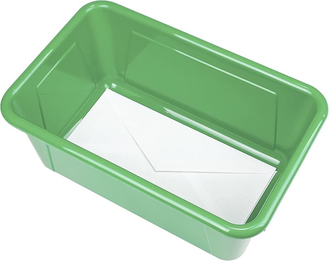 Storex Small Cubby Bins – Plastic Storage Containers for Classroom, 12.2 x 7.8 x 5.1 inches, Class Green, 5-Pack (62417A05C)