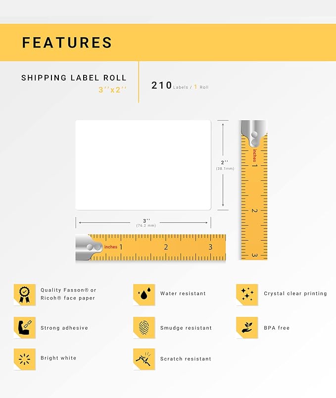 HOUSELABELS 3" x 2" Large Barcode Labels on 0.75" Core Compatible with Zebra and Rollo Printers, 2 Rolls / 210 Labels per Roll