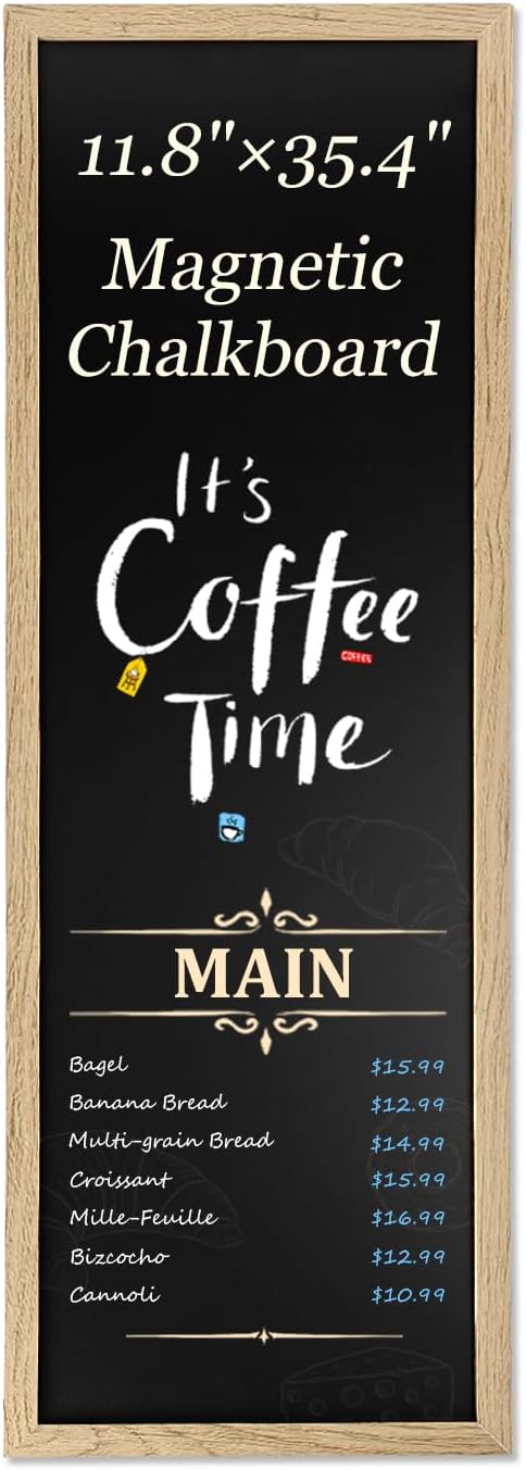 Magnetic Chalkboard for Wall, Long Chalk Board, Wall Hanging Menu for Restaurant, Food Truck, Kitchen, Chalk Board for Kitchen, Bar & Home Decor 11.8" x 35.4"