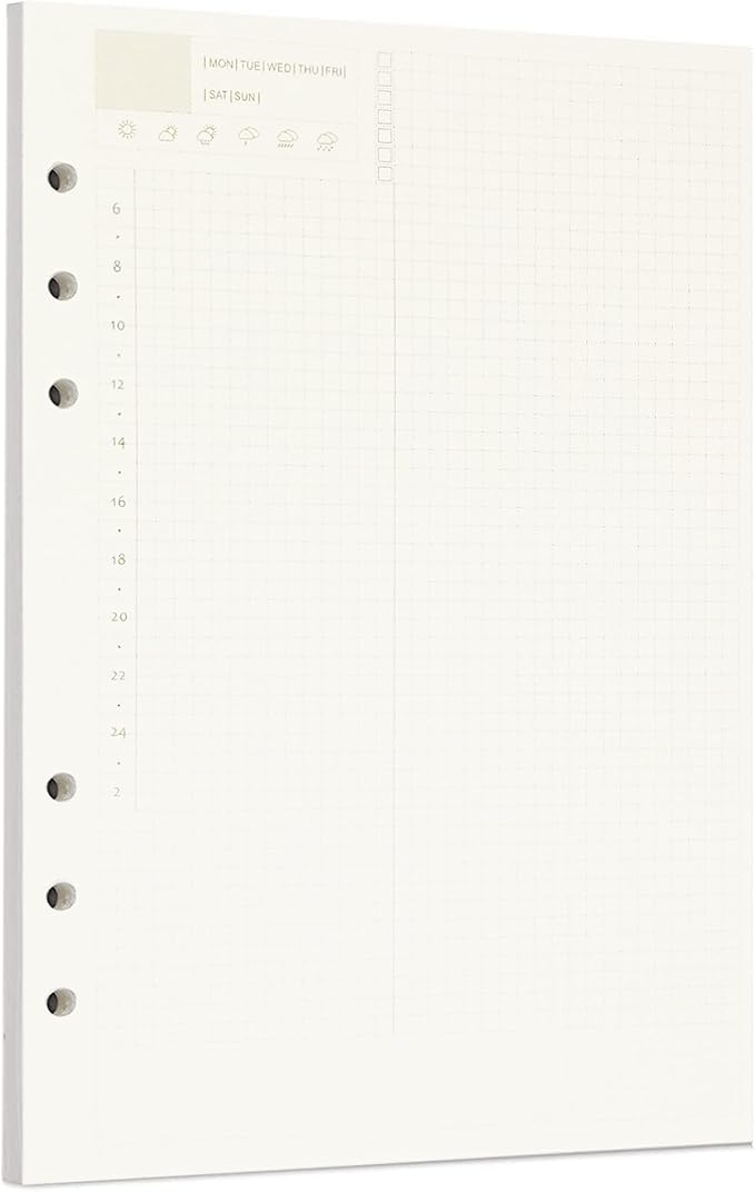 Zelten 1 Pack A5 45 Sheets/90 Pages Daily PlannerLoose Leaf Punched Paper Refills Paper for 6 Hole Binder Personal Organizer Diary Notebook Refillable Planner