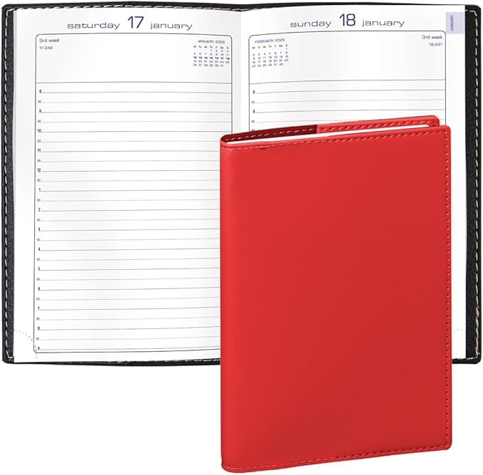 Exacompta 2026 Journal 21 - Daily/Monthly Planner - 12 Months, Jan. to Dec. - 5 1/4 x 8 1/4" - Smooth Faux Leather Soho Red Cover - Time Management Organizer and Appointment Journal