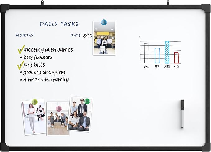 MaxGear Magnetic Dry Erase White Board, 36 X 24 Inches Double Sided Whiteboard, Black Aluminum Frame White Board for Wall, Hanging Planner Board with Dry Erase Marker for School Office Home