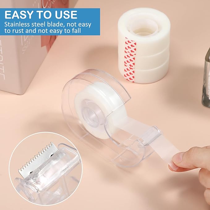 Yahenda 64 Pcs Invisible Tapes Dispensers with 32 Writable Matte Clear Tape Refills, 0.7 x 985 Inches, Refillable Desk Tape Dispenser Bulk for DIY Project, Home, Office, School & College Supplies