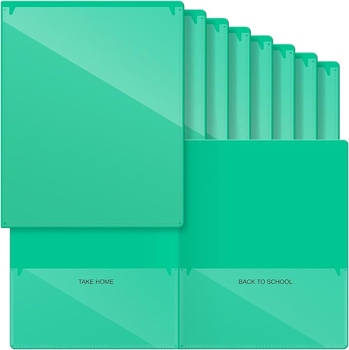 Henoyso 12 Pcs Folders with Pocket School to Home Folder Heavy Duty 2 Pocket Homework Folders with Clear Front Pockets for School Students Parent Teacher Communication (Green)